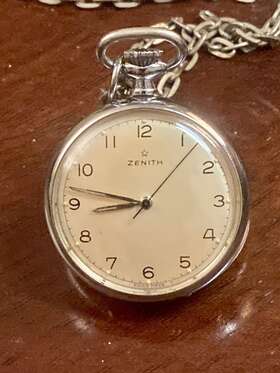 800947 Zenith Swiss-made Vintage Antique Open-face Pocket Watch Chrome Pre-owned Works