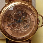 Adee Kaye AK7119-MRG Skeleton Rose Gold Mechanical Pocket Watch Chain. Fixed Price $250.00.