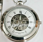 Charles Hubert Mechanical Chrome-finish Skeleton Case Pocket Watch 17J. Fixed Price $152.09.