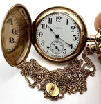 1915 Elgin 0S 7J Gf Full Hunter Giant Case & 24" R.f. Simmons Double Chain Runs. Fixed Price $169.00.
