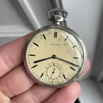 Amazing Steel Movado Pocket Watch 800M Ref 35530 With Great Patina. Fixed Price $339.83.