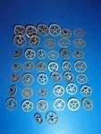 Elgin Pocket Watch Parts, Mix Of 3RD And 4TH Other Power Train Gears + Tin. Fixed Price $35.50.