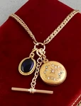 Antique Gold Filled 21" Pocket Watch Chain Necklace Crystal Locket Fob 47.1G. Fixed Price $325.00.