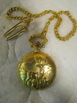Riviera Gold Toned Buck Pocket Watch Quartz Clip-on Chain. Fixed Price $7.68.