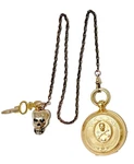 Antique Memento Mori Gilt Pocket Watch With Gold Filled Chain And Skull Fob. Fixed Price $1699.99.
