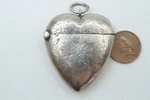 Antique English Silver Heart Shaped Vesta Case / Match Safe By W Haseler C1905. Fixed Price $195.00.