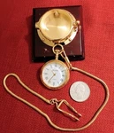 Bulova Goldtone Quartz Pocket Watch & 14" Chain Works Great Porthole Stand *read. Fixed Price $59.00.