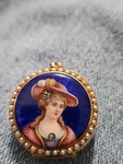 Swiss 18K, Blue Enamel And Pearl Pocket Watch, Hunter Case. Fixed Price $1400.00.