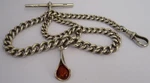 Fantastic Antique Solid Silver Pocket Watch Albert Chain W/ & Amber Fob. Fixed Price $174.63.