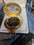 Colibri Swiss Goldtone Black Face Pocket Watch W/4DIAMONDS Nos. Fixed Price $15.00.