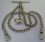 Solid Sterling Silver Vintage Double Pocket Watch Albert Chain & Lion Fob. Fixed Price $167.87.