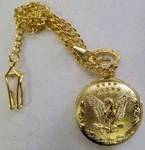 U.s. American Eagle Gold Tone Pocket Watch W/ Fob Japan Movement. Fixed Price $30.50.