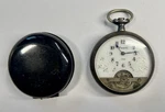 Antique Hebdomas Swiss 8 Day Pocket Watch .935 Silver W/rare Black Outer Case. Fixed Price $722.00.