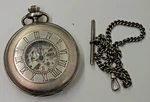 Woodford Mechanical Sterling Silver Skeleton Pocket Watch W/ Chain. Fixed Price $500.00.