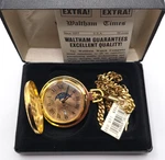 Waltham Quartz Gold Tone Full Hunter Pocket Watch Moon Phases W/chain & Box. Fixed Price $159.99.