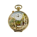 Reuge Swiss Gold Plated Musical Automaton Pocket Watch Huntsmans Rest W/ Box. Fixed Price $2700.00.