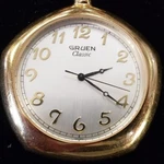 Gruen "classic" Quartz Pocket Watch, With Chain, 2169(5) K, Runs On Time. Fixed Price $150.00.