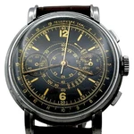 Berna Watch Chronograph Valjoux 22 Black Gilt Dial Telemeter 37.5MM Tear Drop Lu. Fixed Price $3600.00.