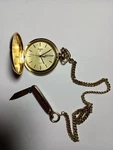 Vintage Pulsar Quartz Gold Tone Chain Pocket Watch & Knife Set! Vertical Design!. Fixed Price $255.00.