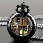 Fashion Cat Book Cool Black Quartz Pocket Watch Necklace Glass Dome Women. Fixed Price $39.98.