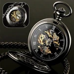 Pocket Watch Mens Mechanical Black Steampunk Skeleton Retro Chain Luxury Classic. Fixed Price $19.26.