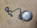 Milan Silver Full Hunter Pocket Watch Chain, Engraved Case, Black Dial, Quartz. Fixed Price $14.99.