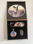 Patriotic Eagle American Flag Pocket Watch Silver Case Includes Chain Open Face. Fixed Price $25.00.