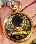 Vintage Majesti Quartz Black & Gold Plate Eagle Deer Pocket Watch ** Running. Fixed Price $38.00.