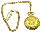 U.s. American Eagle Gold Tone Pocket Watch W/ Fob Japan Movement New Battery. Fixed Price $18.00.