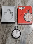 Heuer Stopwatch Black Case White Dial W/ Box. Fixed Price $175.00.