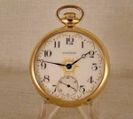 Waltham "royal" 17J 14K Gold Filled Open Face Fancy Dial 16S Pocket Watch. Fixed Price $595.00.