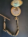 1888 Elgin Pocket Watch With Chain Model 1, Class 52 Hunting, Grade 101 Runs. Fixed Price $200.00.