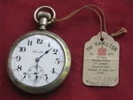 Hamilton 974 17J 16S Pocket Watch In Signed Salesman's Display Case With Tag. Fixed Price $499.99.