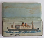 New York Souvenir Pocket Comb Case Steamship Embroidery C. 1920'S Vintage Item. Fixed Price $60.00.