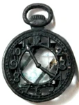 1920 Cracker Jack Black Metal Copper Pocket Watch Marbled Glass Insert. Fixed Price $22.50.