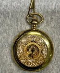 Winner Gold Tone Skeleton Pocket Watch Half Hunter Case Steampunk Mechanical. Fixed Price $65.00.