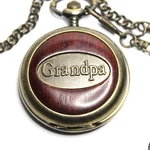 Benrus Grandpa Pocket Watch Wood Bronzed Metal 15" Chain Quartz Works Great!. Fixed Price $19.00.