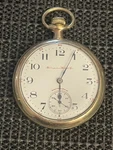 1914 Hampden Pocket Watch Gold Filled Dueber Case 7J 16S Model 5 Openface Runs. Fixed Price $199.50.