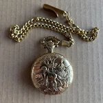 Milan Pocket Watch Hunting Dogs Hunter Scene Gold Tone W/chain & Battery. Fixed Price $21.57.