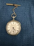 Elgin Natl Watch Co. Vintage Silver Pocket Roman Numerals Chain Key. Fixed Price $99.00.