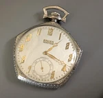 Rare Gruen Verithin Pentagon Pocket Watch - White 14K Gf Case, Works. Fixed Price $349.00.