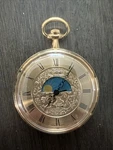 Calibri Pocket Watch Men Gold Tone Moon Phase Open Face Swiss Quartz Untested. Fixed Price $120.00.