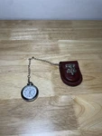 Vintage Geneva Quartz Pocket Watch With Leather Belt Pouch & Chain Needs Battery. Fixed Price $11.99.
