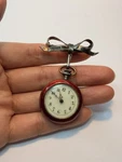 Antique Argent Dore Silver Guilloche Red Enamel Ladies Pocket Watch Broochswiss. Fixed Price $375.00.