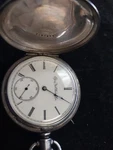 Vintage Elgin Coin Silver Pocket Watch, Grade 96, 18S, 7J, Full Hunter,runs. Fixed Price $200.00.