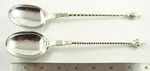 Two Antique Sterling Silver Danish / Denmark Barley Twist Spoons C. 1870'S. Fixed Price $200.00.
