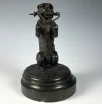 Antique French Bronze Begging Dog Pocket Watch Holder, Stand, Marble Base. Fixed Price $295.00.