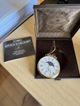 Quartz Pocket Watch Moon Phase Style Dial Gold Tone W/ Chain Box Untested. Fixed Price $40.00.