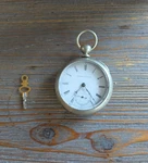 Antique Hamden 18S Silver Ore Key Wind Lever Set Haywood Pocket Watch. Fixed Price $225.00.