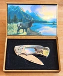 Vintage Collectible Pocket Knife, American Elk Design Wood Display Box/case. Fixed Price $39.95.